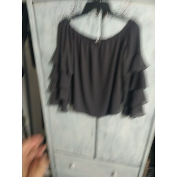 Naked Zebra Ruffled Off The Shoulder Top Small Gray Boho Y2K Feminine Cottage... - Picture 4 of 10